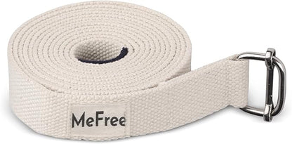 MeFree Organic Cotton Workouts Unisex Yoga Straps Belt - Exercise & Fitness for Stretching all Asanas - Strong Strap with Metal Sliding Bar Buckle
