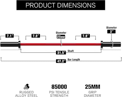 RITFIT Olympic Barbell 4ft/4.8ft/6ft - 2 Inch Weight Bar for Strength Training, Weightlifting, Squat, Deadlift, Bench Press, Curl, Overhead Press - 350lbs/500lbs Capacity