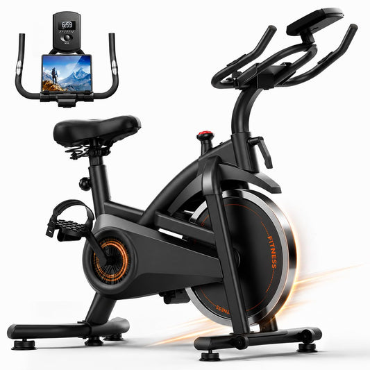 CURSOR FITNESS Exercise Bike, Brake Pad Stationary Bike for Home with Exclusive App, Stationary