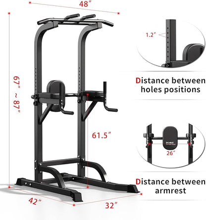Power Tower Pull Up Bar and Dip Station, Multi-Function Home Gym, Strength Training Fitness Equipment, Height Adjustable