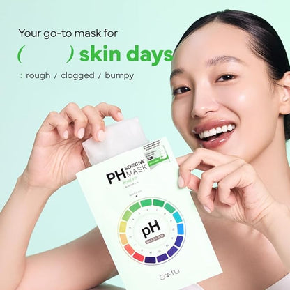 SAM?™U PH Sensitive Pore Fit Face Mask ??Pore Tightening & Exfoliating Vegan Sheet Mask with AHA, BHA, PHA, LHA, Texture Refining, Travel-Friendly Korean Skincare (5 Sheets)