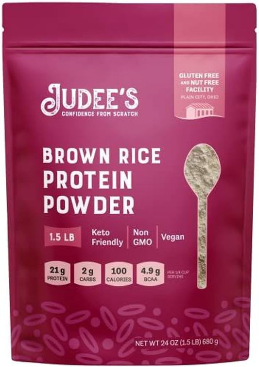 Judee?™s Brown Rice Protein Powder (80% Protein) 1.5 lb - Non-GMO Sprouted - Keto-Friendly, Dairy, Gluten & Soy-Free - Plant-Based