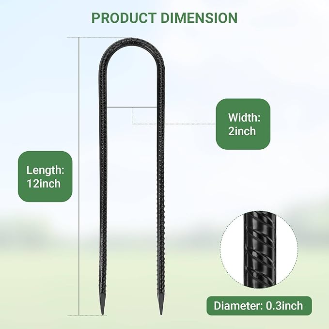 12 in 8 Pack Trampoline Stakes, U Shaped Trampoline Anchors High Wind Heavy Duty, Trampoline Anchor Kit, Steel Stakes for Trampolines, Outdoor Canopies, Camping Tents, Football Goal, Black