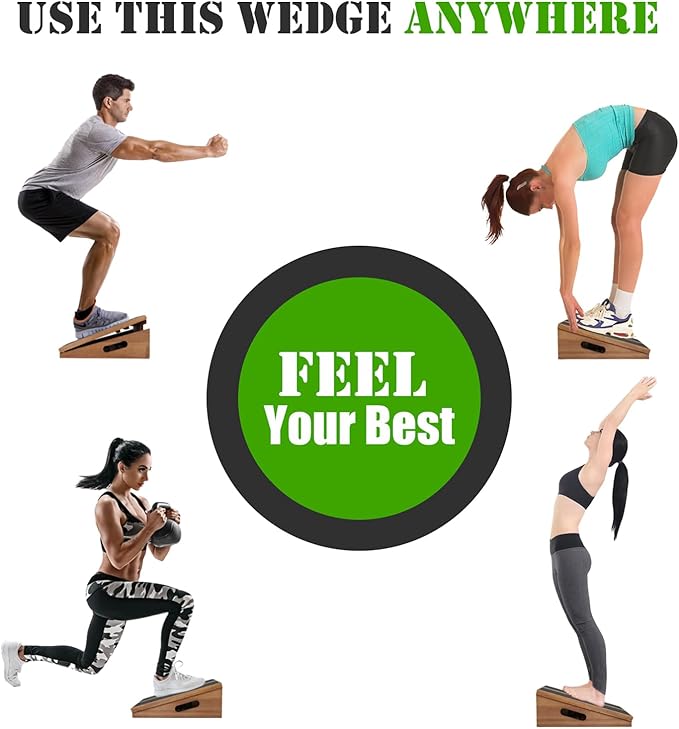 Calf Stretcher Slant Board for Squats, Portable Wooden Incline Board for Calf Stretching, Adjustable Balance Board for Physical Therapy, Ankle Stretcher & Exercise Slant Boards for Home Gym, Yoga, and Fitness