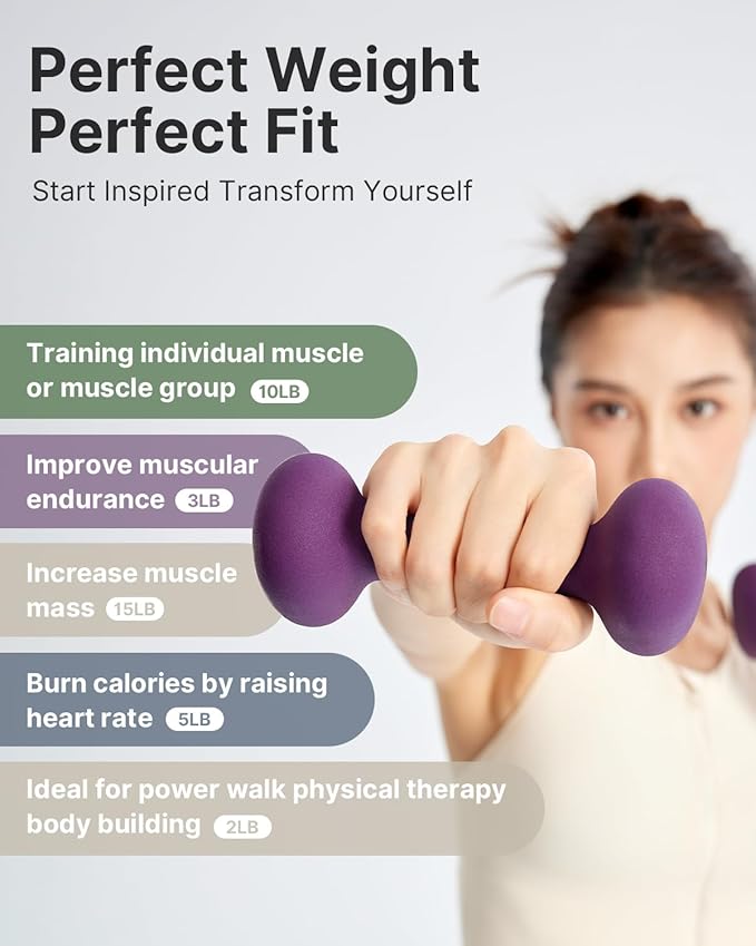 YOTTOY Weights Dumbbells Set for Women,2-15 Pound Dumbbells Set of 2, Non-Slip Hand Weights for Home Workouts, Portable Strength Training Neoprene dumbbells