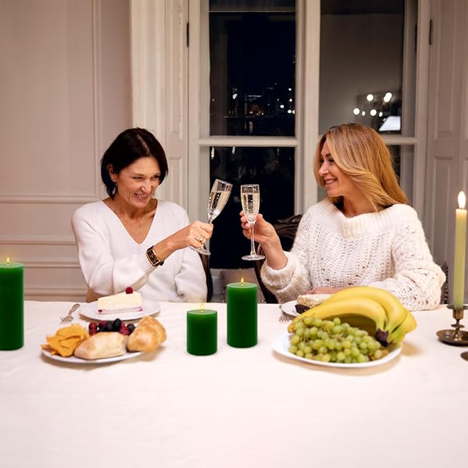 3 Packs Different Size Green Pillar Candles, Unscented Non-Toxic Dripless 3x4, 3x6, 3x8 Inch Solid Colored Cylinder Candles for Wedding, Home Decor, Dinner Table, Party, Power Outage, Emergency