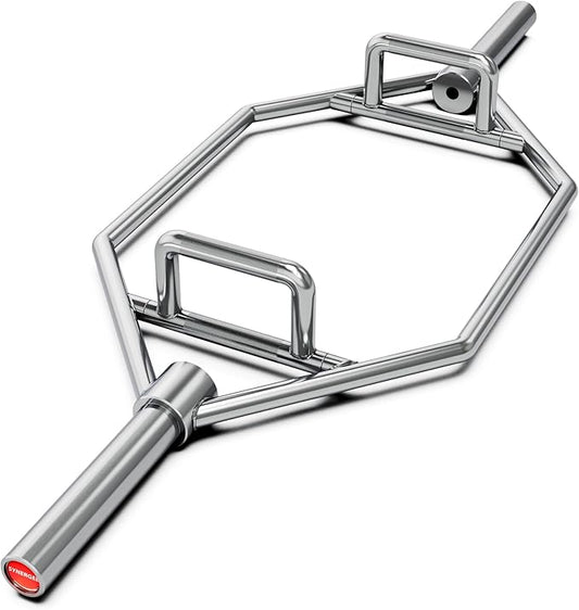 Synergee 20kg and 25kg Chrome or Black Olympic Hex Barbell Trap Bar with Rotating, Flat or Raised Handles for Squats, Deadlifts, Shrugs.