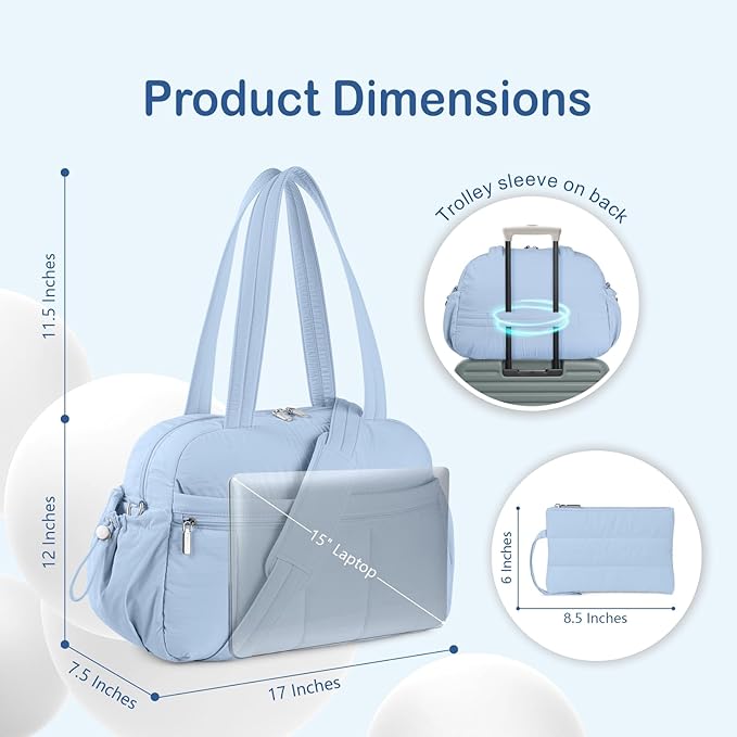 TOPDesign Travel Duffel Bag for Women, Puffer Gym Bag Sports Tote with Wet Pocket, Carry On Weekender with Luggage Sleeve (Ocean Blue)