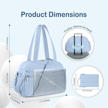 TOPDesign Travel Duffel Bag for Women, Puffer Gym Bag Sports Tote with Wet Pocket, Carry On Weekender with Luggage Sleeve (Ocean Blue)