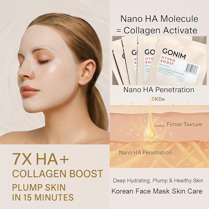 Face Mask Korean Skin Care with Hyaluronic Acid & Collagen Activation- Face Masks Skincare Hydration, Anti Aging & Moisturizing Sheet Mask for All Skin Korean Face Mask 10 Sheets