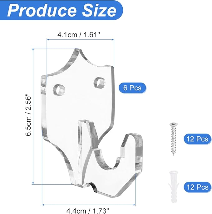 uxcell 6 Pcs Sword Holder Wall Mount Sword Racks Acrylic Wall Sword Display Hanger with Mounting Tools for Knife Martial Arts Sword Placement Display,Transparent (Shield)