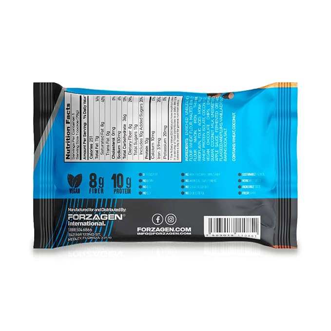 Forzagen Vegan Protein Cookies - Chocolate Chip Flavor | Low Carb Protein Treats, Healthy Snacks, No Artificial Sweeteners and Trans Fat | Plant Based Vegan Snack,10g of Protein per Serving | 12-Pack