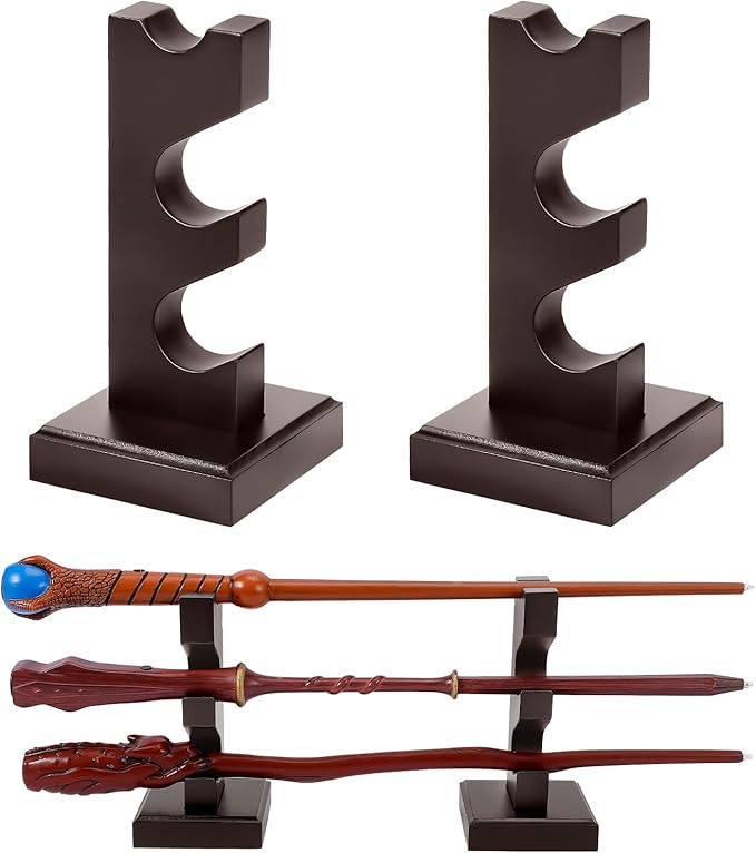 ChampWe Wizard Wand Display Stand Wooden Magic Wands Holder 3 Tiered for Collection Brown