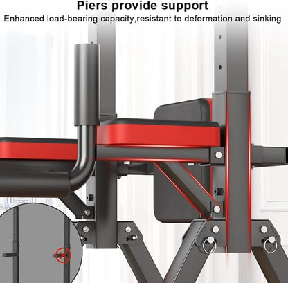 Foldable Power Tower, Adjustable Multifunction Pull Up Bar Tower Station, Pullup Dip Station Rack for Home Gym