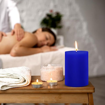 6 Packs 2.75x3.25 Inch Blue Colored Pillar Candles, Unscented Dripless Non-Toxic Smokeless Clean Long Lasting Burning Cylinder Candles for Home Dinner Table Decoration Emergency Power Outage