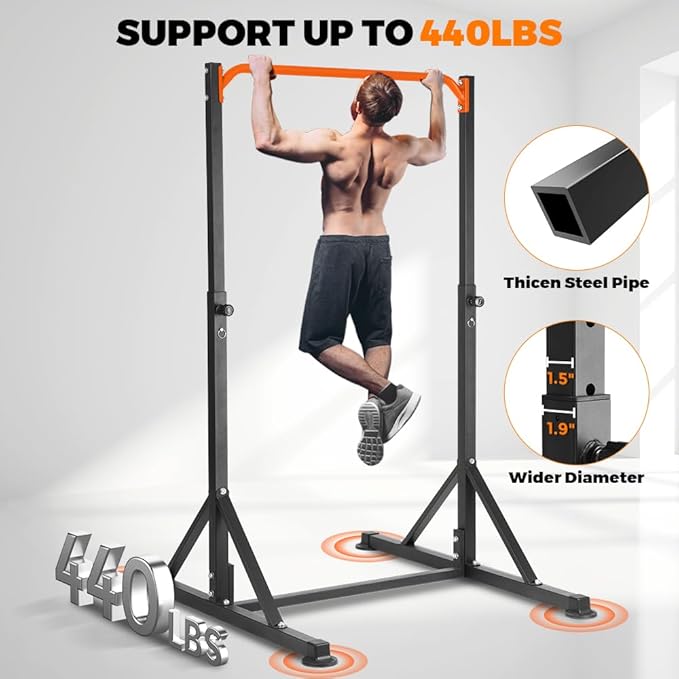 Pull Up Station, Power Tower Adjustable Pullup Bar Free Standing, Heavy Duty Multifunction Strength Training Pull Up Bar, Gym Workout Fitness Equipment Chin up Bar for Home Outdoor, 440LBS Capacity