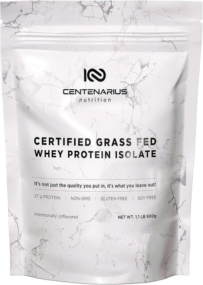Centenarius Nutrition Grass Fed Whey Protein Unflavored Powder 500g with Natural Amino Acids for Optimized Muscle Growth, Recovery & Efficiency - Cold-Filtered, No Additives or Hormones