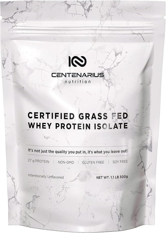 Centenarius Nutrition Grass Fed Whey Protein Unflavored Powder 500g with Natural Amino Acids for Optimized Muscle Growth, Recovery & Efficiency - Cold-Filtered, No Additives or Hormones