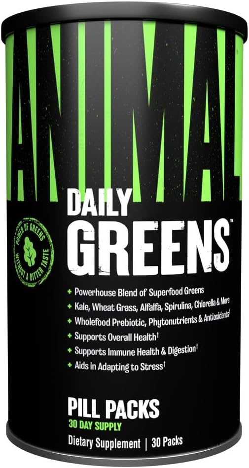 Animal Daily Greens Pill Packs - Kale, Wheat Grass, Alfalfa & More - Convenient Prebiotic and