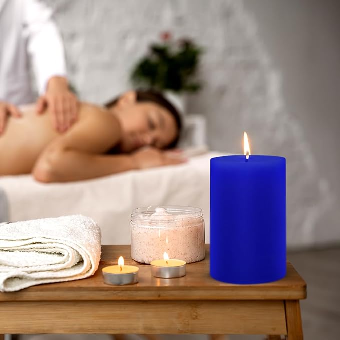 6 Packs 2.75x4 Inch Blue Colored Pillar Candles, Unscented Dripless Cylinder Wax Candles for Home Table Holiday Party Spa Decor Emergency Power Outage