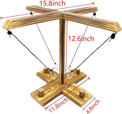 Hook Toss Game, Ring Toss Game, Handmade Wooden Ladder, Throwing Hook and Ring Battle Game for Family
