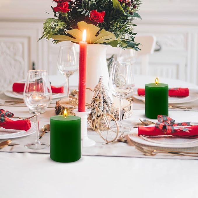 6 Packs 2.75x3.25 Inch Green Pillar Candles, Unscented Dripless Non-Toxic Smokeless Clean Long Lasting Burning Cylinder Candles for St. Patrick's Day Home Dinner Table Power Outage Emergency