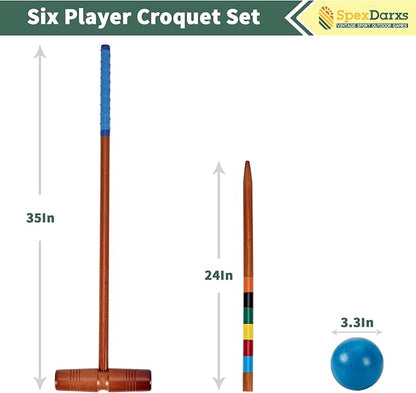 35’’ Deluxe Croquet Set, Six Player Croquette Game with Premium Wooden Mallets, Colored Balls, Wickets, Stakes, Carrying Bag, Outdoor Family Games for Lawn/Backyard/Park