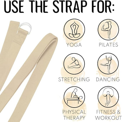 TECEUM Yoga Strap & Mat Strap – 2 IN 1 – Cotton – 6 ft 8 ft 10 ft (30+ colors) – Adjustable Non-Slip Belt for Yoga, Pilates, Stretching, Physical Therapy, Fitness & Home Workout – For Carrying Mats