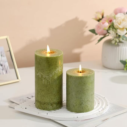 3x6 inch Green Pillar Candles Set of 3, Unscented Pillar Candle, Dripless and Smokeless Large Candles, Candle for Home Decor, Dinner Table,Weddings, Holidays