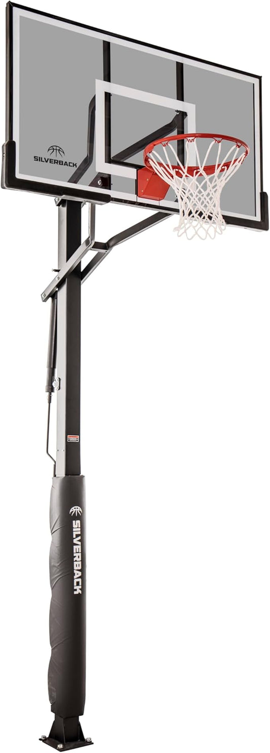Silverback In-Ground Basketball Hoops, Adjustable Height Tempered Glass Backboard and Pro-Style