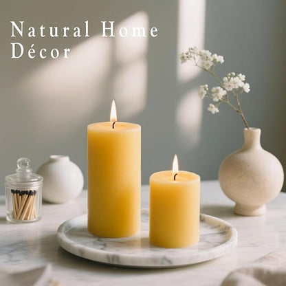 2x5 Inch Beeswax Candles, 4 Packs, 100% Natural Beeswax Pillar Candles, 52 Hours Burn Time, Pure Emergency Candle Long Burning for Home Decor, Gift Sending, Smokeless & Dripless