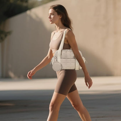 CAMTOP Mini Gym Bag for Women, Small Gym Tote Bag Puffy Quilted Sports Duffel Bag with Wet Compartment and Coin Purse Duffel Bags Dance Yoga Workout Bag