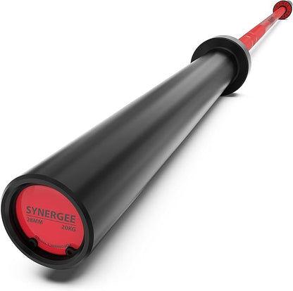 Synergee Games 15kg and 20kg Colored Ceramic Coated Barbells. Rated 1500lbs for Weightlifting and Powerlifting. Black, Red, Grey, Pink