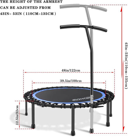 Newan 40"-48" Silent Mini Trampoline Fitness Trampoline Bungee Rebounder Jumping Cardio Trainer Workout for Adults-Max Limit 330lbs