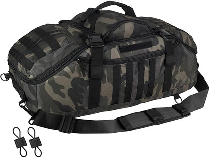 65L Large Duffle Bag, 3-in-1 Tactical Backpack MOLLE Pack for Sports, Gym, Outdoor, Black Camo