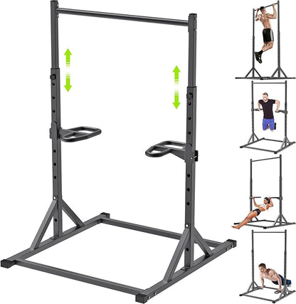 SELEWARE Adjustable Pull Up Station, Multifunction Pull Up Bar, Fully Welded, 500 lbs Capacity, Power Tower Dip Station for Home Gym