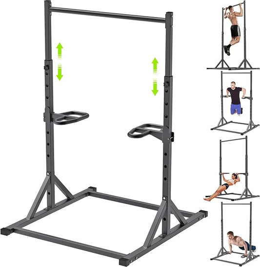 SELEWARE Adjustable Pull Up Station, Multifunction Pull Up Bar, Fully Welded, 500 lbs Capacity, Power Tower Dip Station for Home Gym
