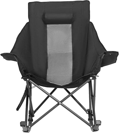 VEVOR Heated Camping Chair, 3 Heating Settings, Large-Sized Padded Folding Rocker, Heavy Duty Outdoor Lawn Chairs with Pocket & Cupholder, Support 225lbs, Portable Heated Chair for Sports Winter Use