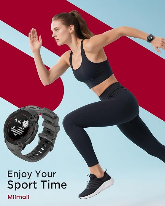 Miimall Rugged Band for Garmin Instinct E 45mm Sport Strap, Lightweight, 22mm Silicone Adjustable Watch Bracelet Replacement Wristband for Garmin Instinct E for Men Women, Black