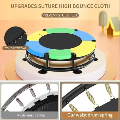 Trampoline for Kids, Full Anti-Rust 440lbs Anti-Rollover Round Bottom Toddler Trampoline, T-handrail Adjustable Baby Toddler Trampolines Dart Board
