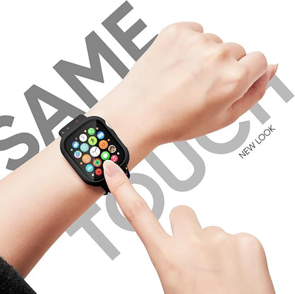Compatible for Apple Watch Band 44mm 45mm and Case with Screen Protector, Soft Silicone Sport Strap Bands and Protective Cover with Tempered Glass for iWatch Series 9 8 7 SE 6 5 4