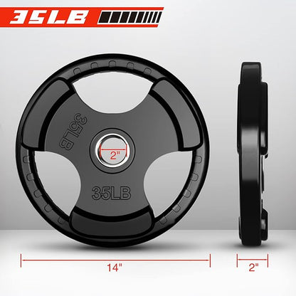 RitFit Olympic Rubber Grip Plates for Barbell, 2-Inch Weight Plates for Weightlifting and Strength Training in Home & Gym, Single, Pair and Sets(2.5/5/10/25/35/45 LB)