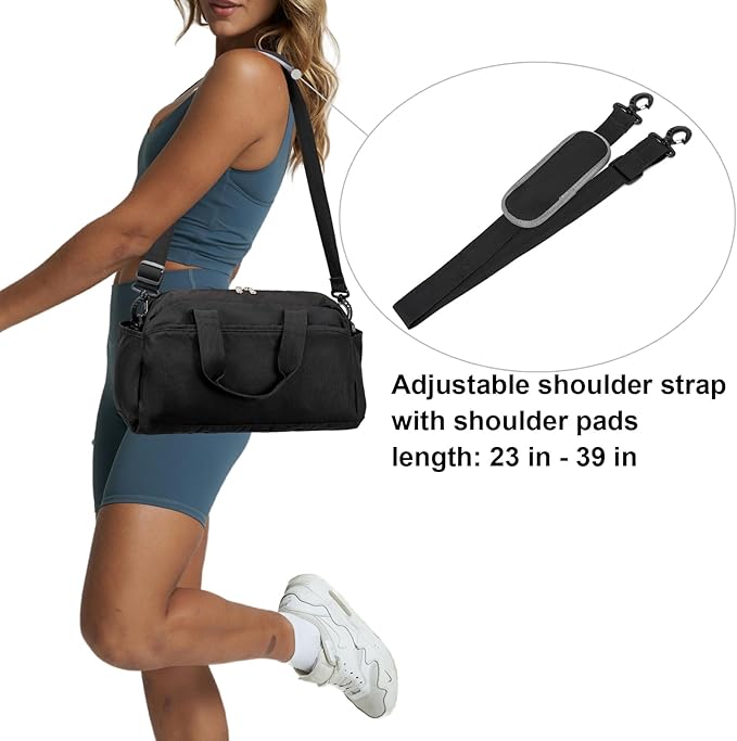 14 inch Small Gym Bag for Women & Men, Mini Duffel Bag for Travel Sports Lightweight Carry On Bag, Black