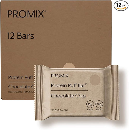 ProMix Nutrition Protein Puff Bars, 12-Pack - Chocolate Chip - Marshmallow Crispy Treat - Great