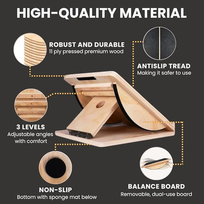 2-in-1 Fitness Slant Board for Calf Stretching Adjustable Incline Board for Mobility, Rehab, Yoga, Pilates, Planter Fasciitis Calf Stretcher Balance Board for Feet Heel Ankle ??Portable