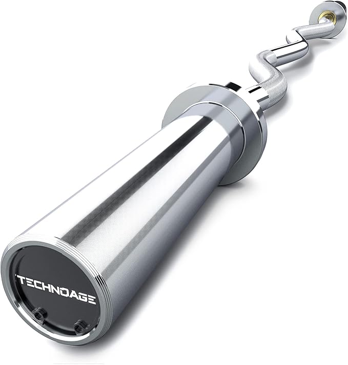 TECHNOAGE Olympic EZ Curl Bar, 47" Curl Bar(350/500LBS Capacity) 20LB, Solid Steel, Chrome Finish Barbell with Copper Sleeve and Bearing for 2-inch Plates, for Weight Lifting,Hip Thrusts,Squat,Biceps-Home Gym Weight Bar