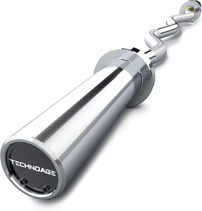 TECHNOAGE Olympic EZ Curl Bar, 47" Curl Bar(350/500LBS Capacity) 20LB, Solid Steel, Chrome Finish Barbell with Copper Sleeve and Bearing for 2-inch Plates, for Weight Lifting,Hip Thrusts,Squat,Biceps-Home Gym Weight Bar