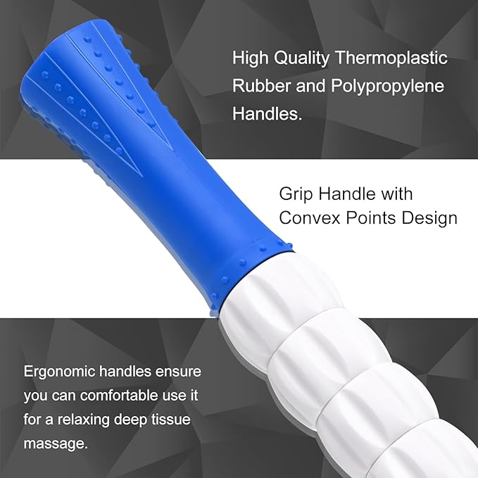 Muscle Roller, Massage Roller Stick for Athletes, Ideal for Relieving Muscle Soreness, Cramping and Tightness in Legs, Arms, Back and Calves (Blue White-24 inch)