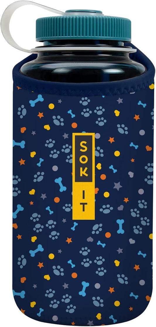 Sok It BotlSok Water Bottle Sleeve Insulated Neoprene Cover (Paws and Bones, Fits 32oz Nalgene)