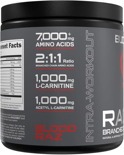 Bucked Up- BCAA RACKED??Branch Chained Amino Acids | L-Carnitine, Acetyl L-Carnitine, GBB | Post Workout Recovery, Protein Synthesis, Lean Muscle BCAAs That You Can Feel! 30 Servings (Blood Raz)